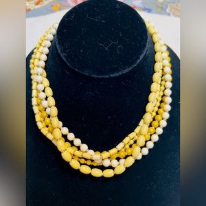 Rare!  1940s Canary Yellow/Gold Multi-Strand Beaded Collar Necklace - 15”